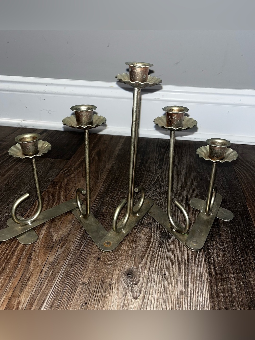 Brass Vintage 5-Candle Candelabra Accordion Style 4-10 Inches Tall